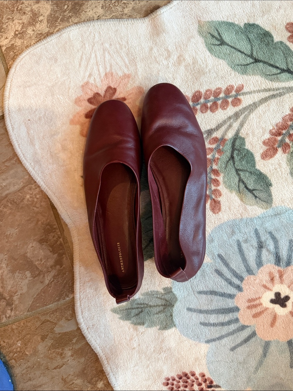 Anthropologie Wine Leather Slip-On Flats